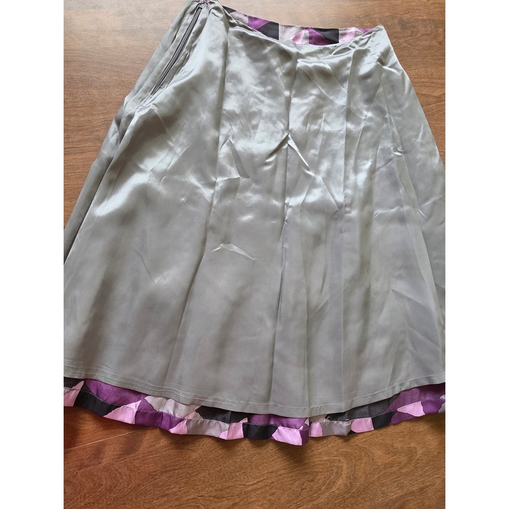 Harolds Womens 100% Silk Geometric Abstract A-Line Midi Skirt Purple Grey Size 4 - Picture 10 of 10